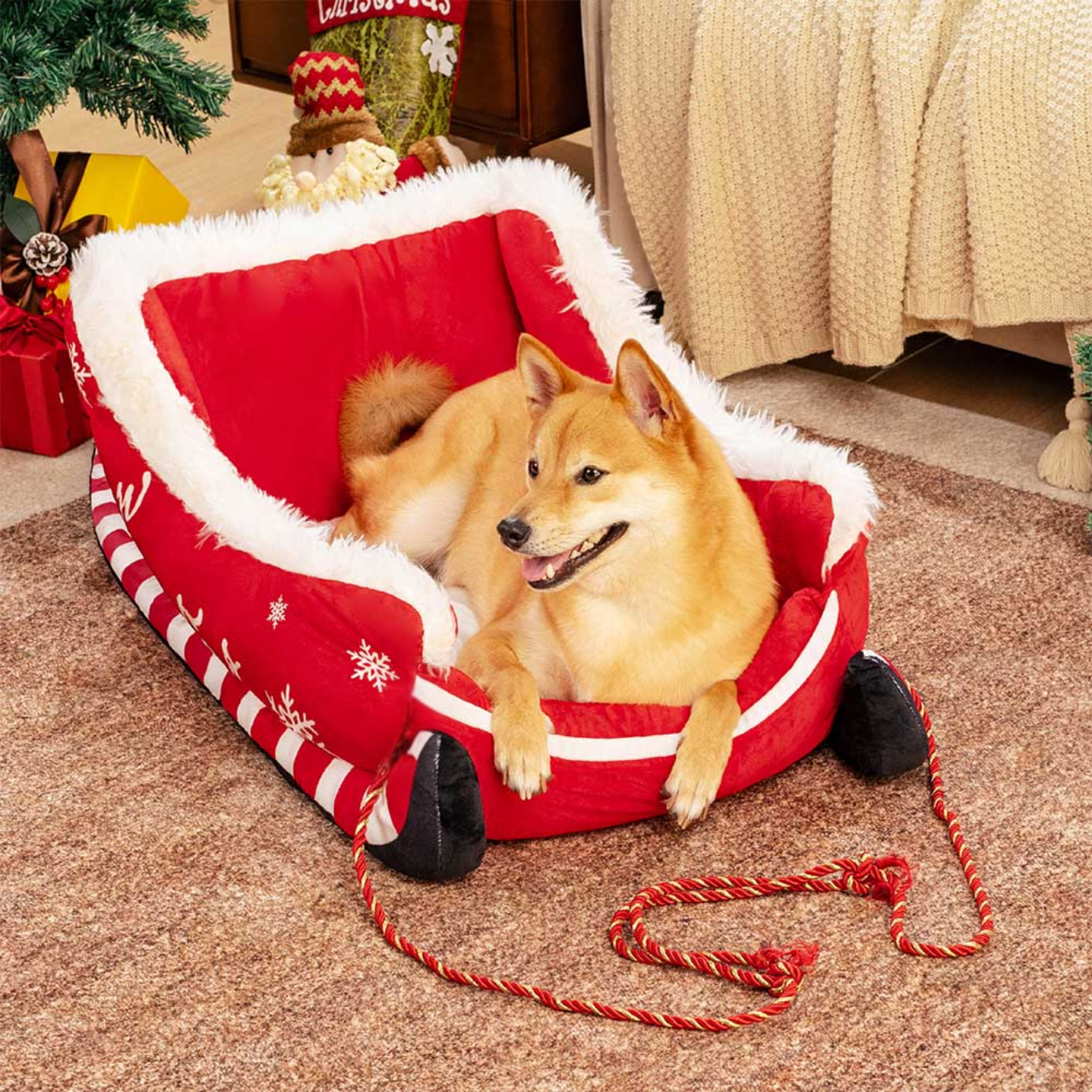 Festive Dog Sleigh Bed